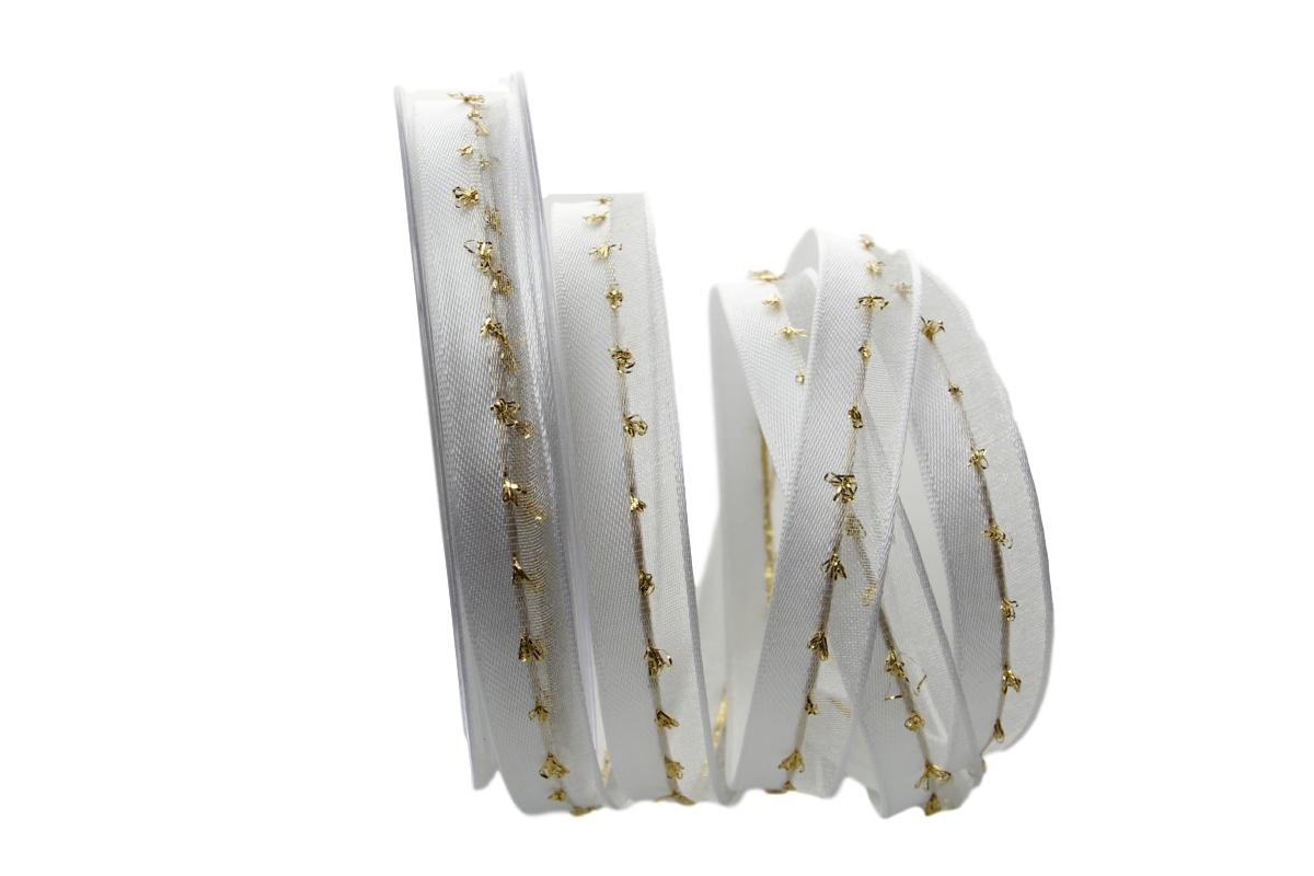 Weihnachtsband Katrineholm weiß mit Nylonkante 15mm