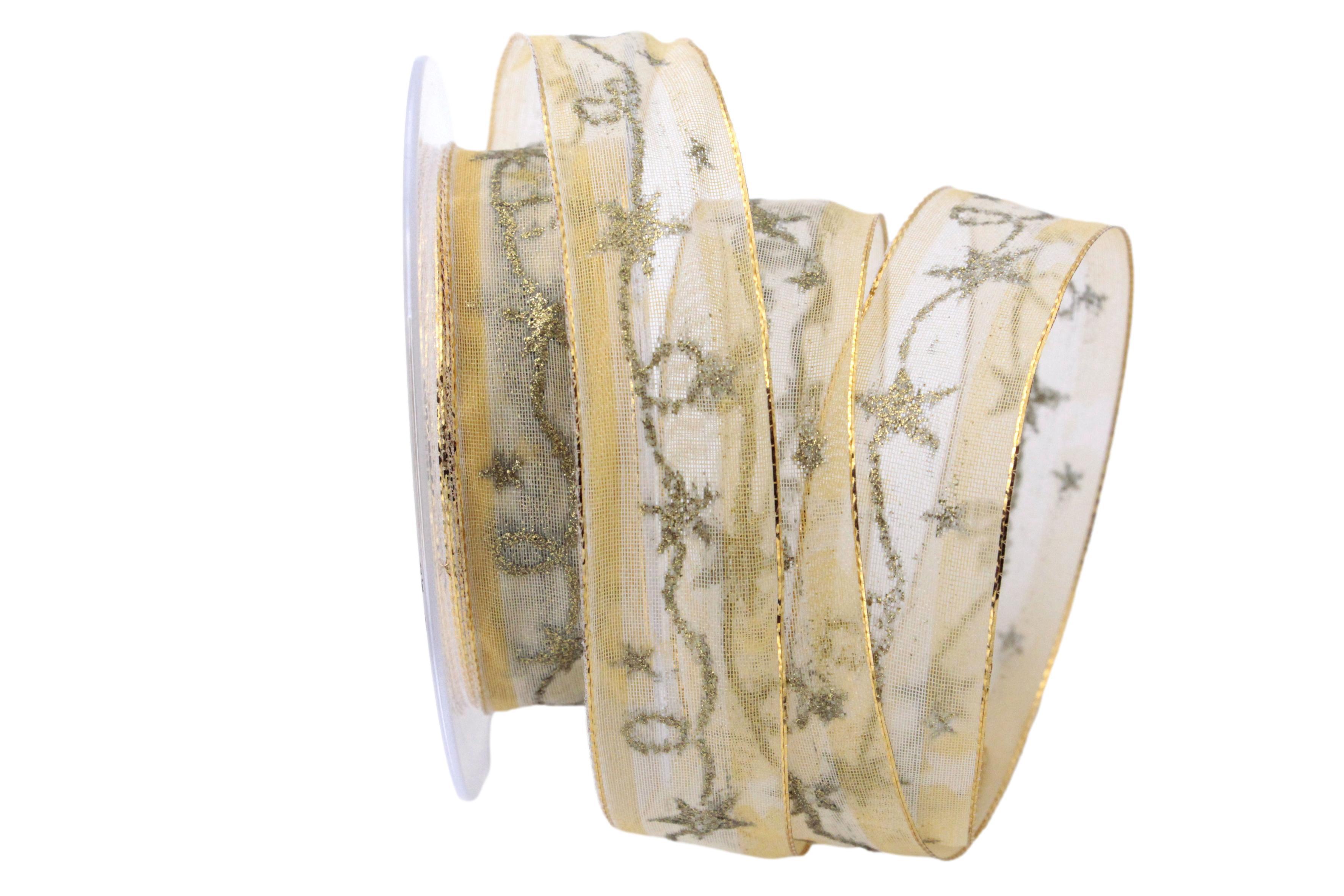 Weihnachtsband Kordelstern Creme mit Draht 25mm
