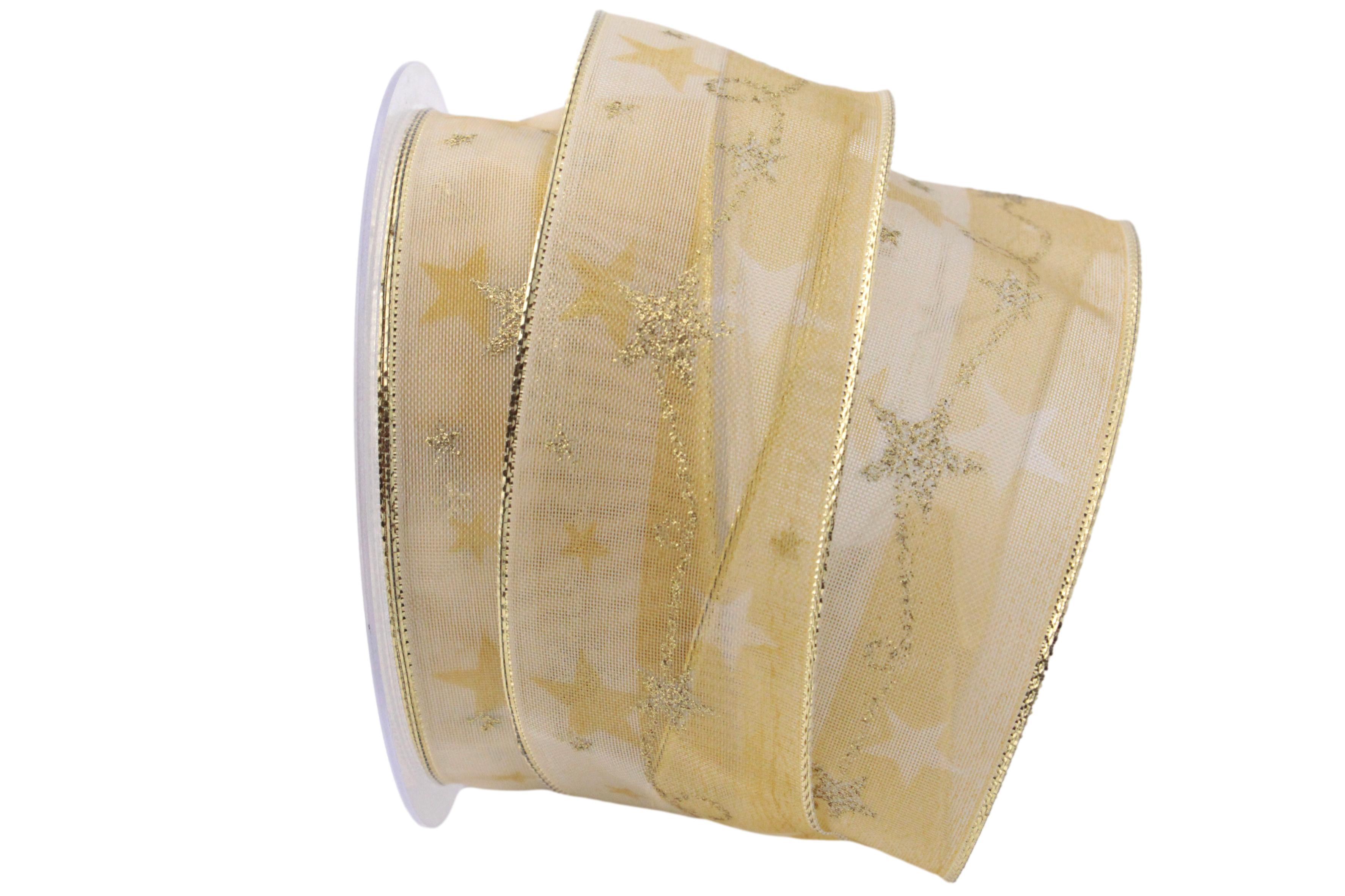 Weihnachtsband Kordelstern Creme mit Draht 40mm