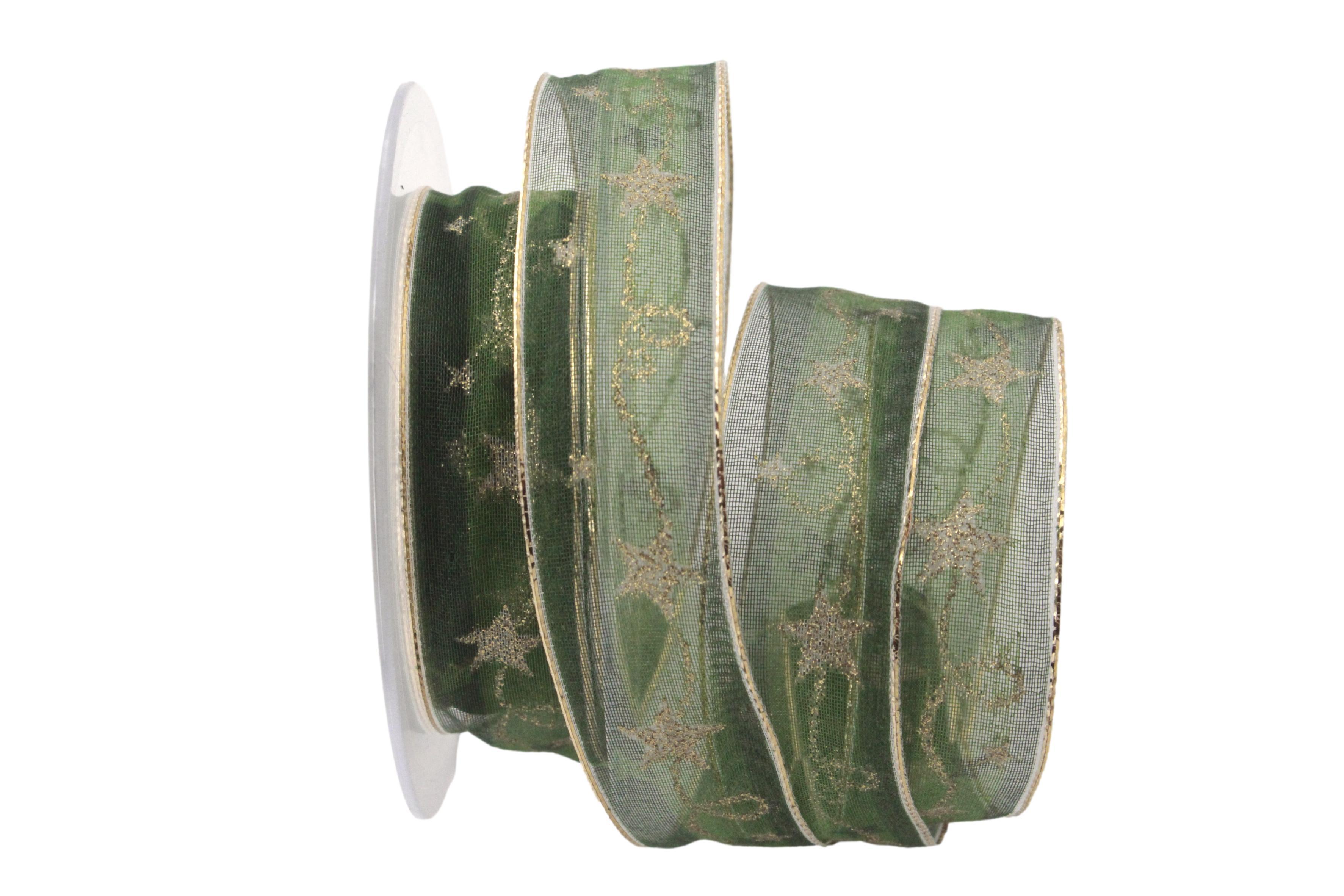 Weihnachtsband Kordelstern Grün mit Draht 25mm
