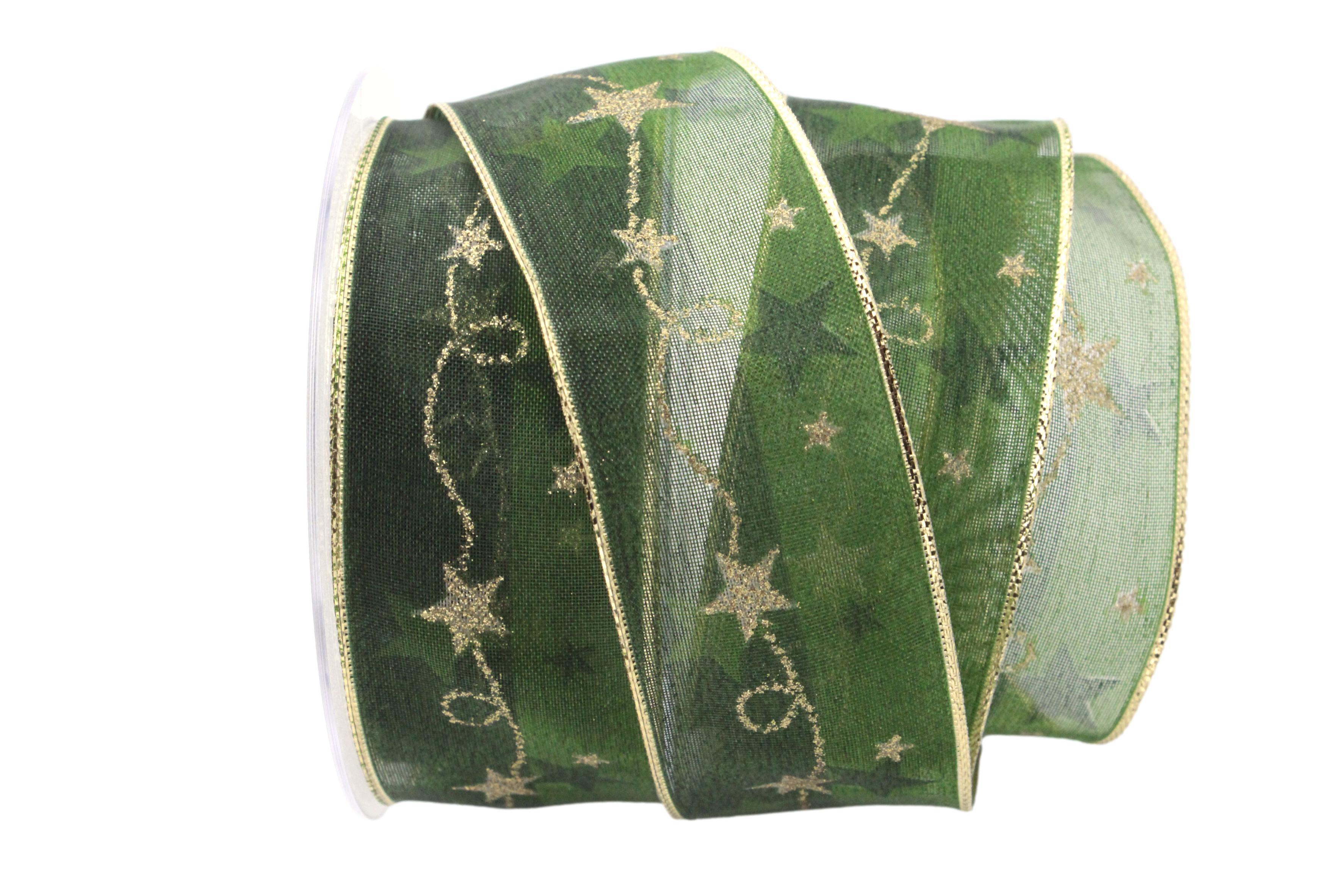 Weihnachtsband Kordelstern Grün mit Draht 40mm
