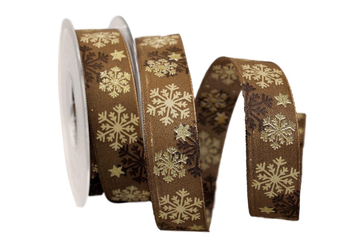 Weihnachtsband Kristall braun mit Draht 25mm