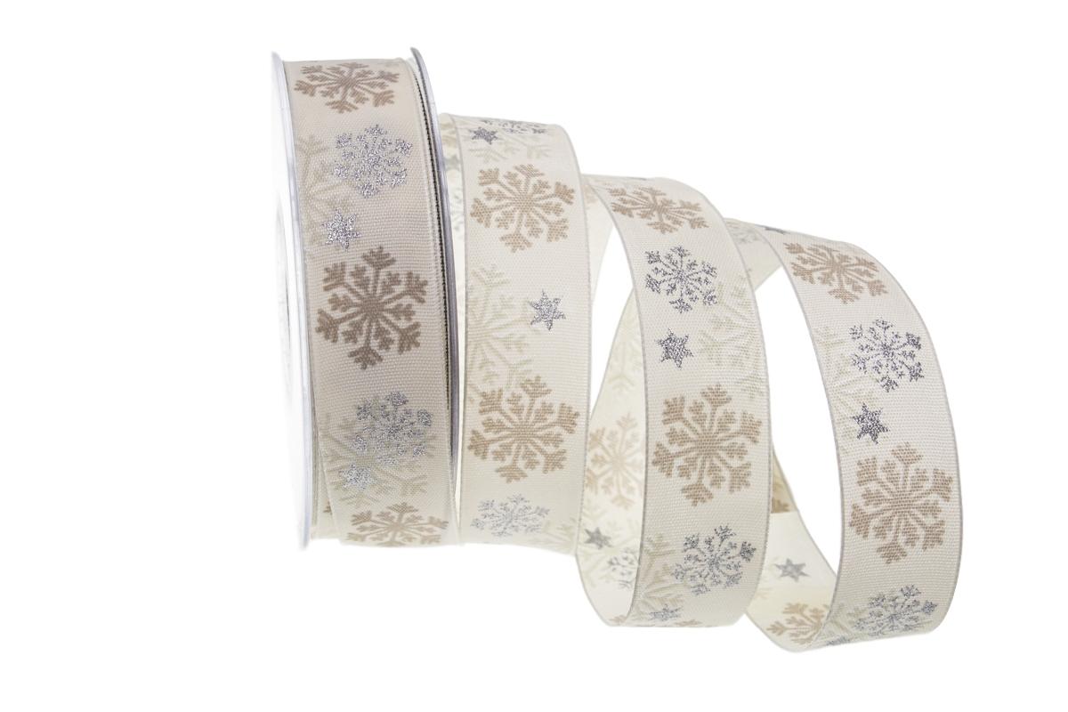 Weihnachtsband Kristall creme 25mm mit Draht