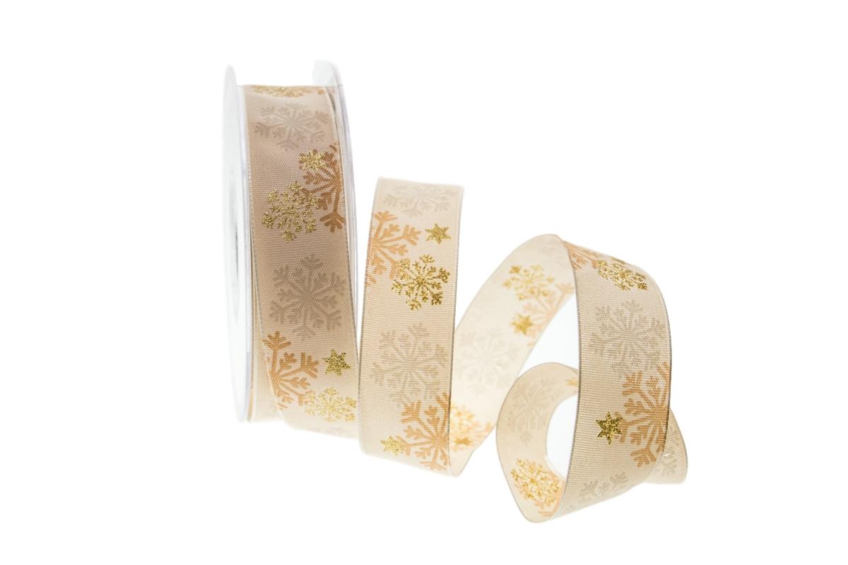 Weihnachtsband Kristall creme  25mm mit Draht