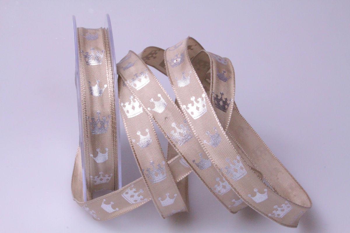 Weihnachtsband Krone 15mm toffee mit Draht