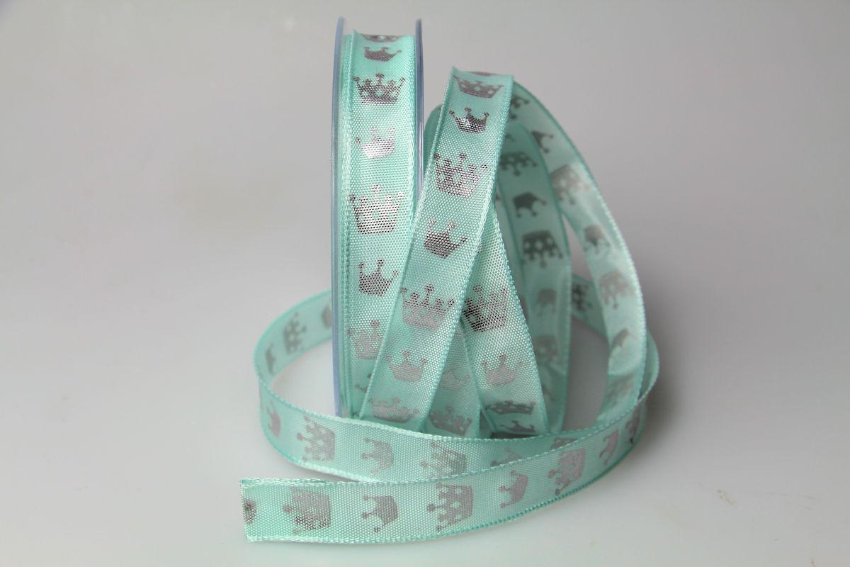 Weihnachtsband Krone 15mm türkis mit Draht