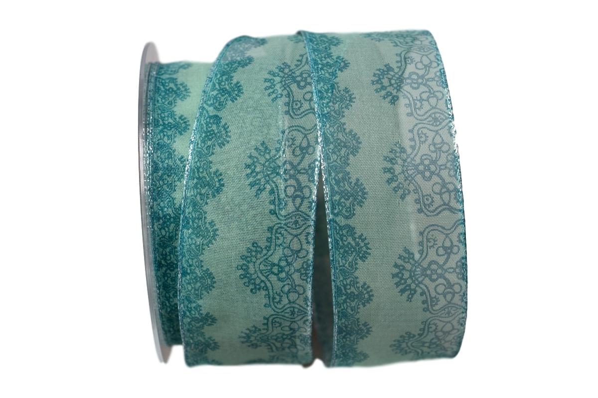 Weihnachtsband Leila türkis 40mm mit Draht