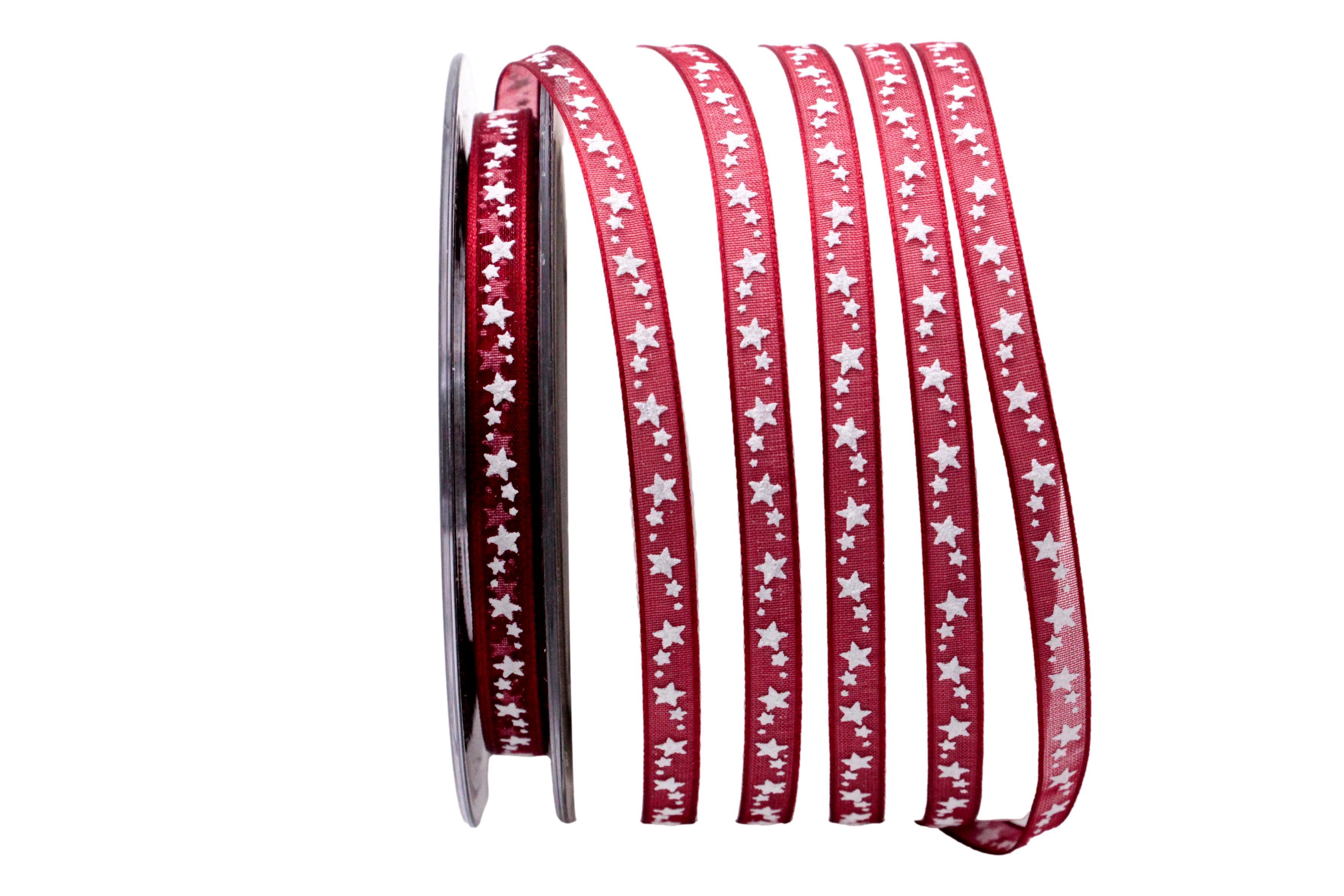 Weihnachtsband Little Stars bordeaux 7mm ohne Draht
