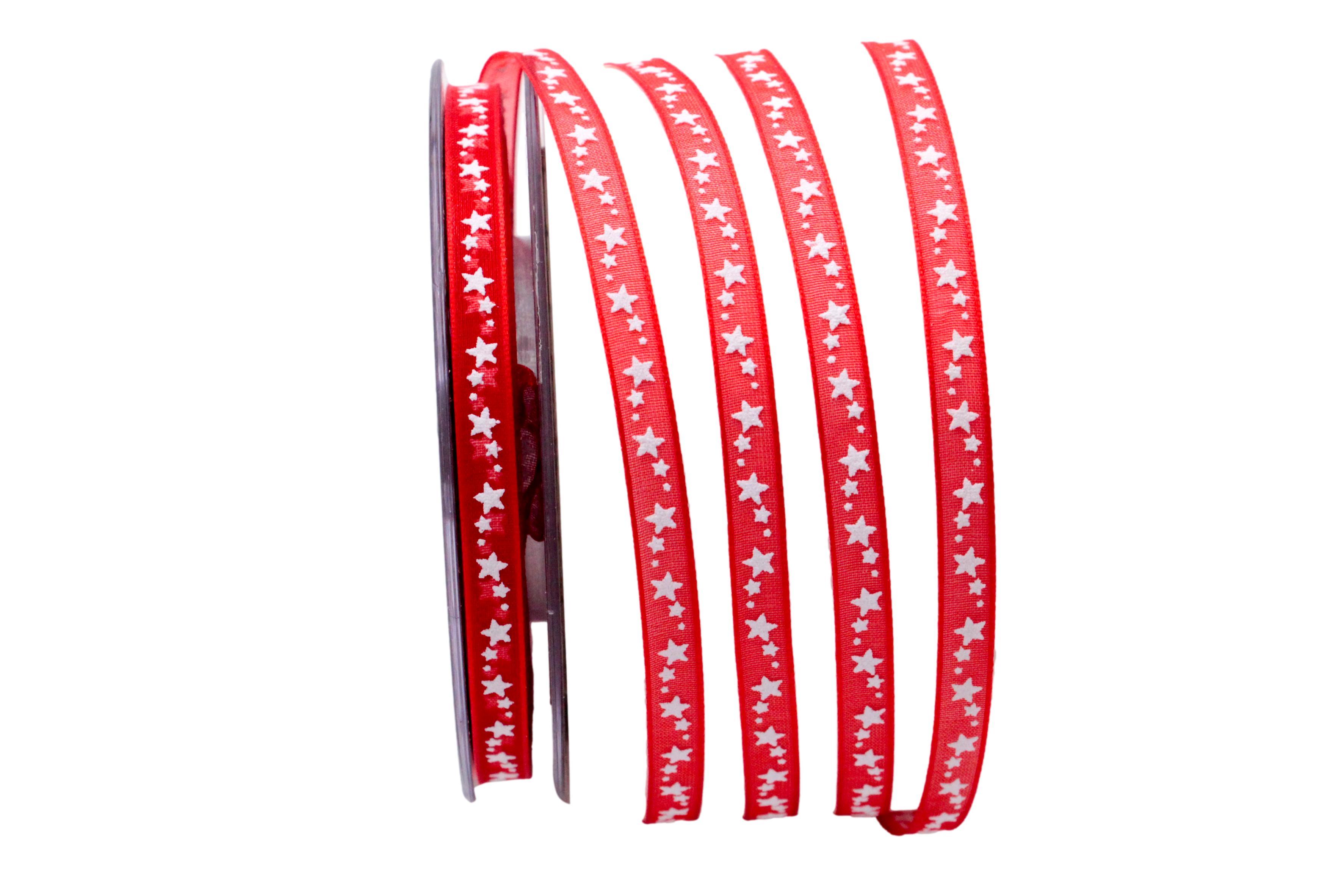 Weihnachtsband Little Stars rot 7mm ohne Draht