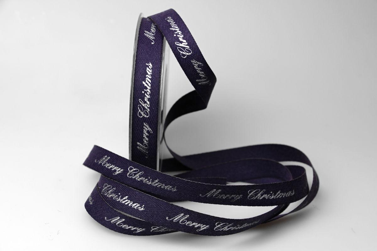 Weihnachtsband Merry Christmas lila 15mm ohne Draht