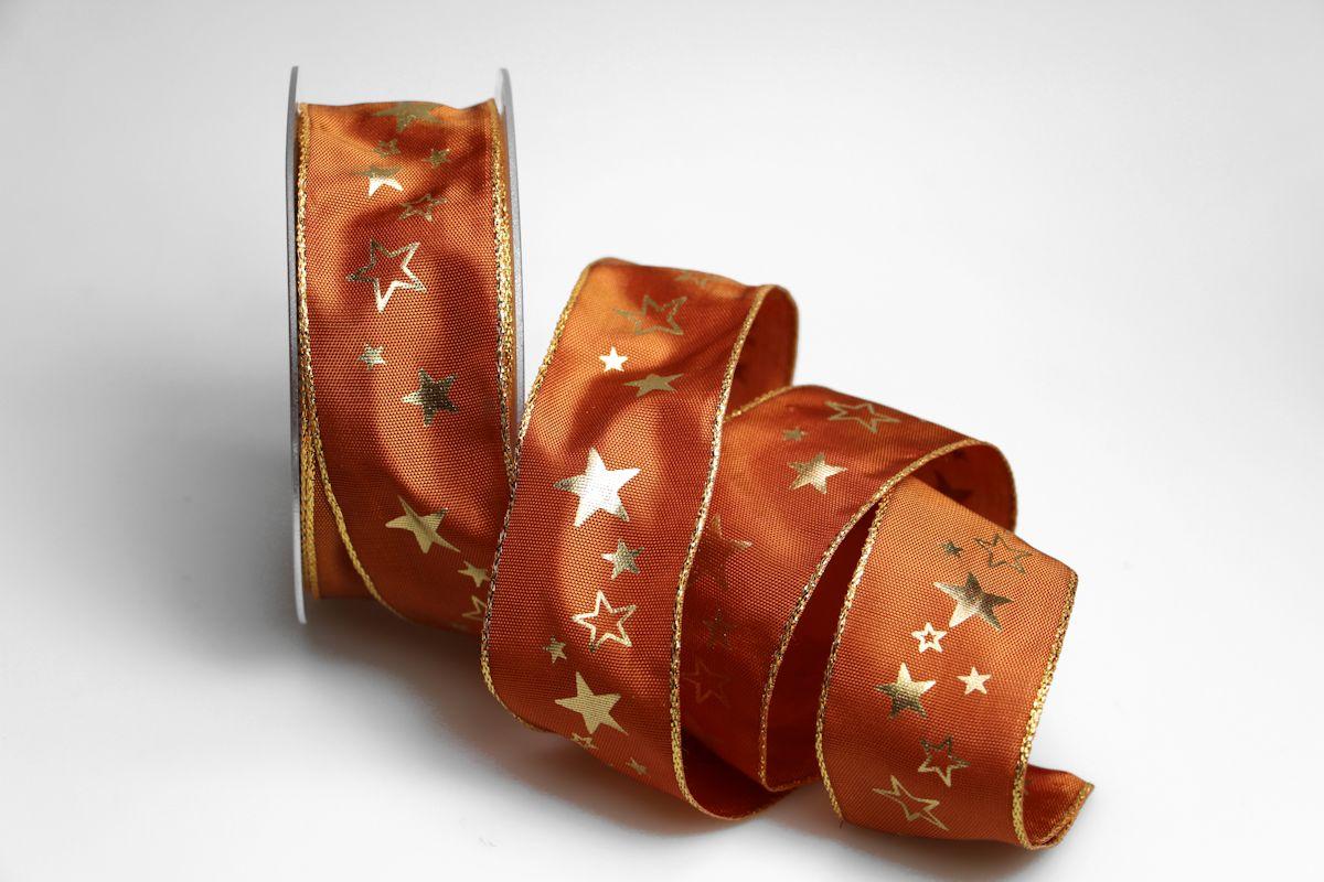 Weihnachtsband Milchstraße braun 40mm mit Draht