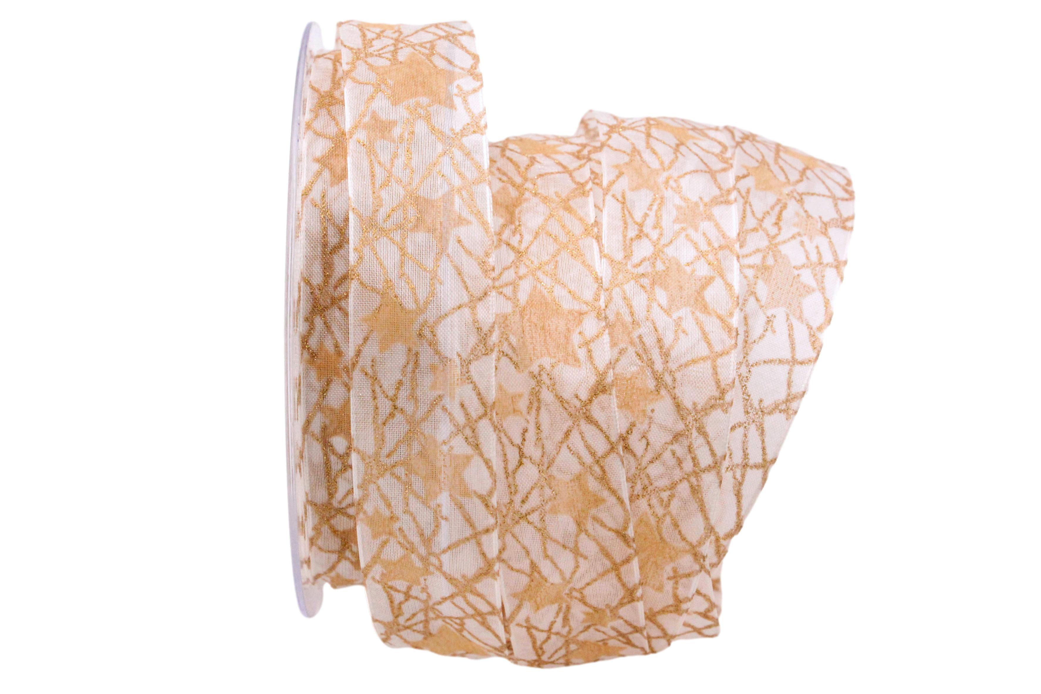 Weihnachtsband Milchstraße creme 25mm mit Nylonkante