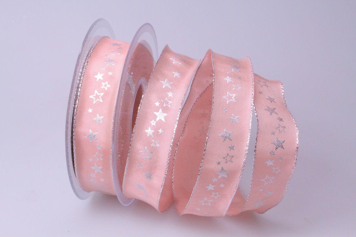 Weihnachtsband Milchstraße rosa 25mm mit Draht