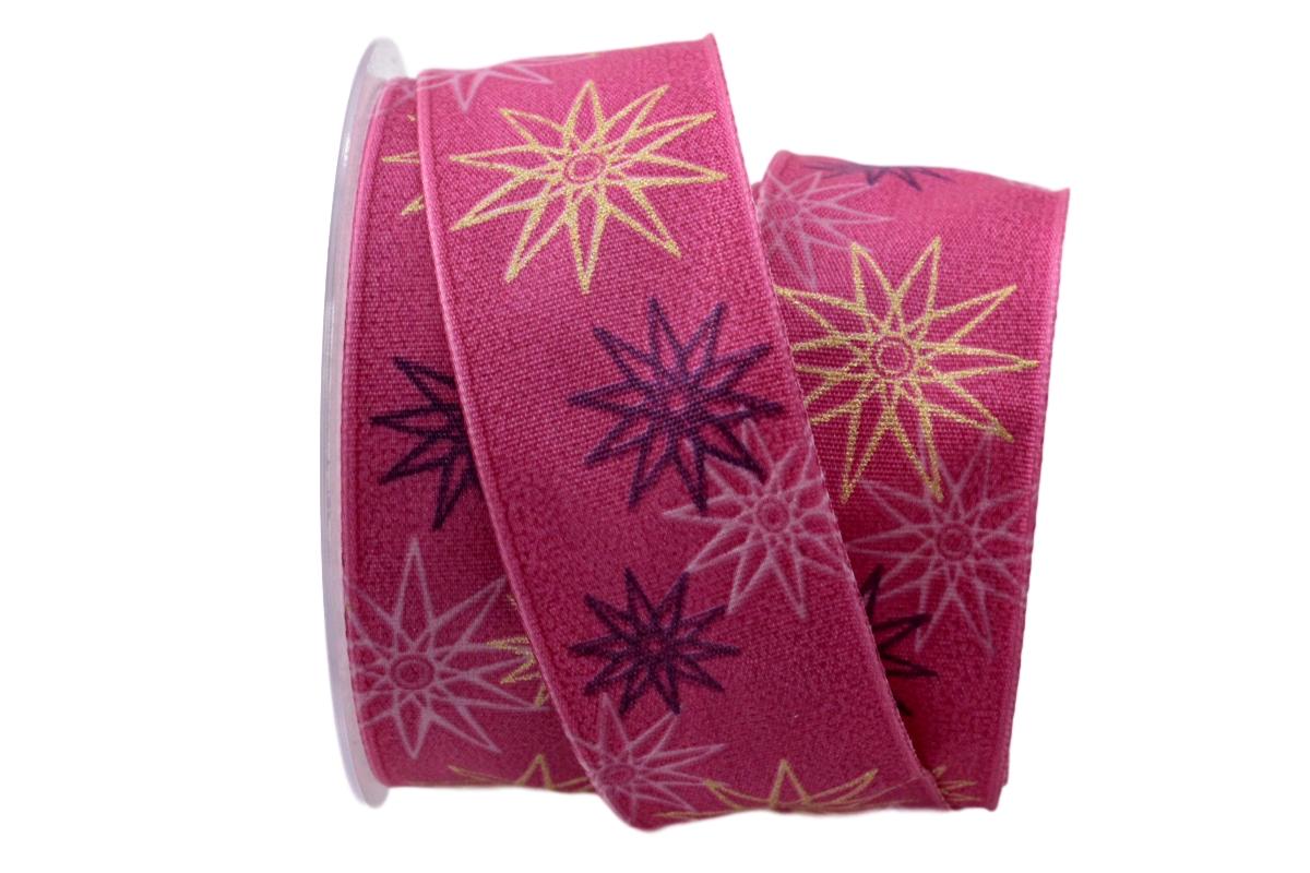 Weihnachtsband moderne Sterne pink 40mm mit Draht