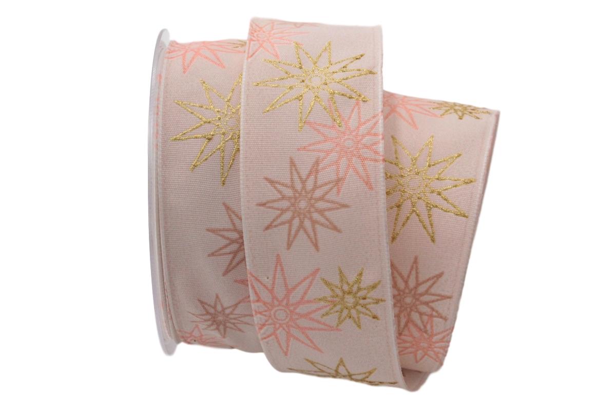 Weihnachtsband moderne Sterne rosa 40mm mit Draht