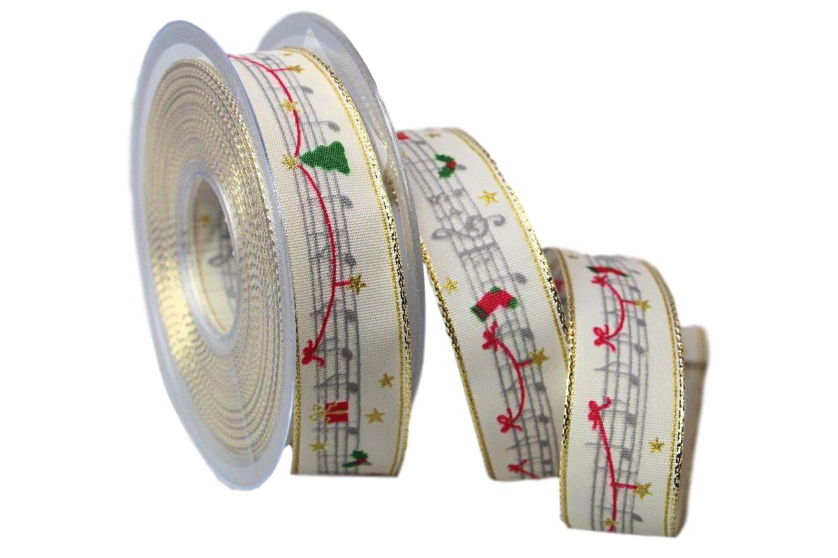 Weihnachtsband Musik creme mit Draht 25mm