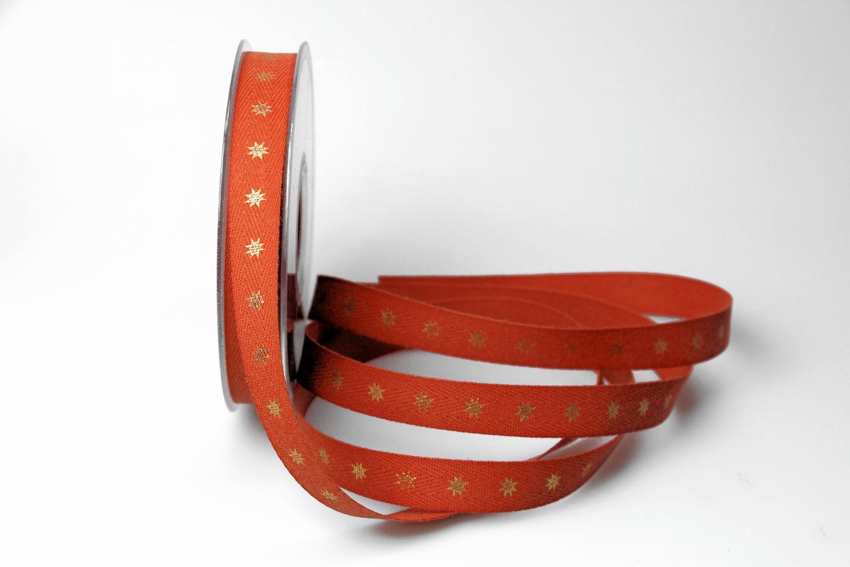 Weihnachtsband Natural Stars braun 15mm ohne Draht