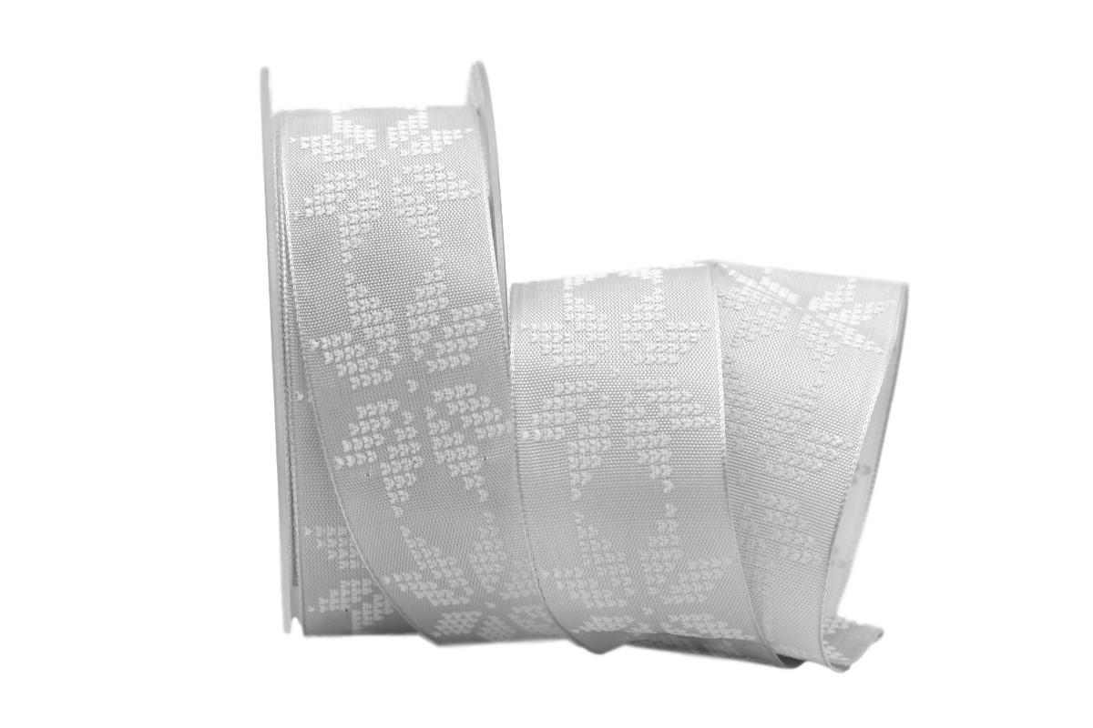 Weihnachtsband Norwegen Grau mit Draht 40mm