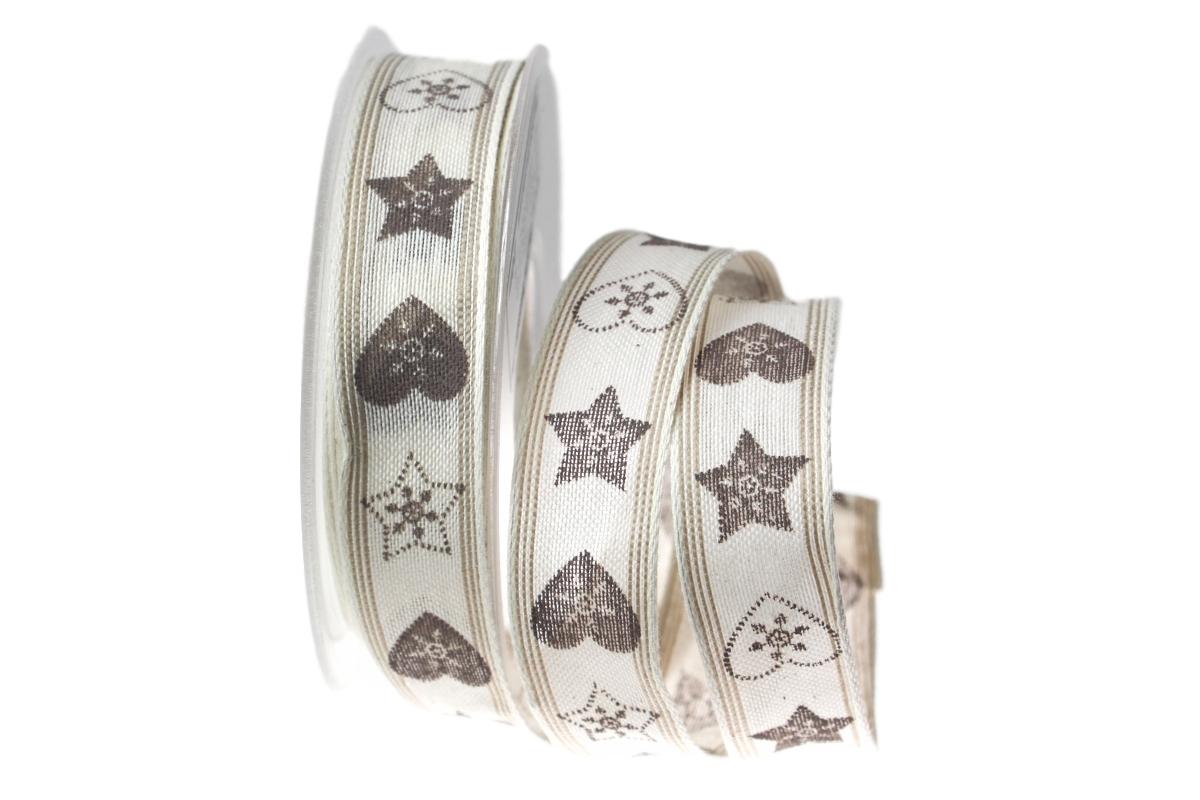 Weihnachtsband Norwegischer Eiskristall grau mit Draht 25mm