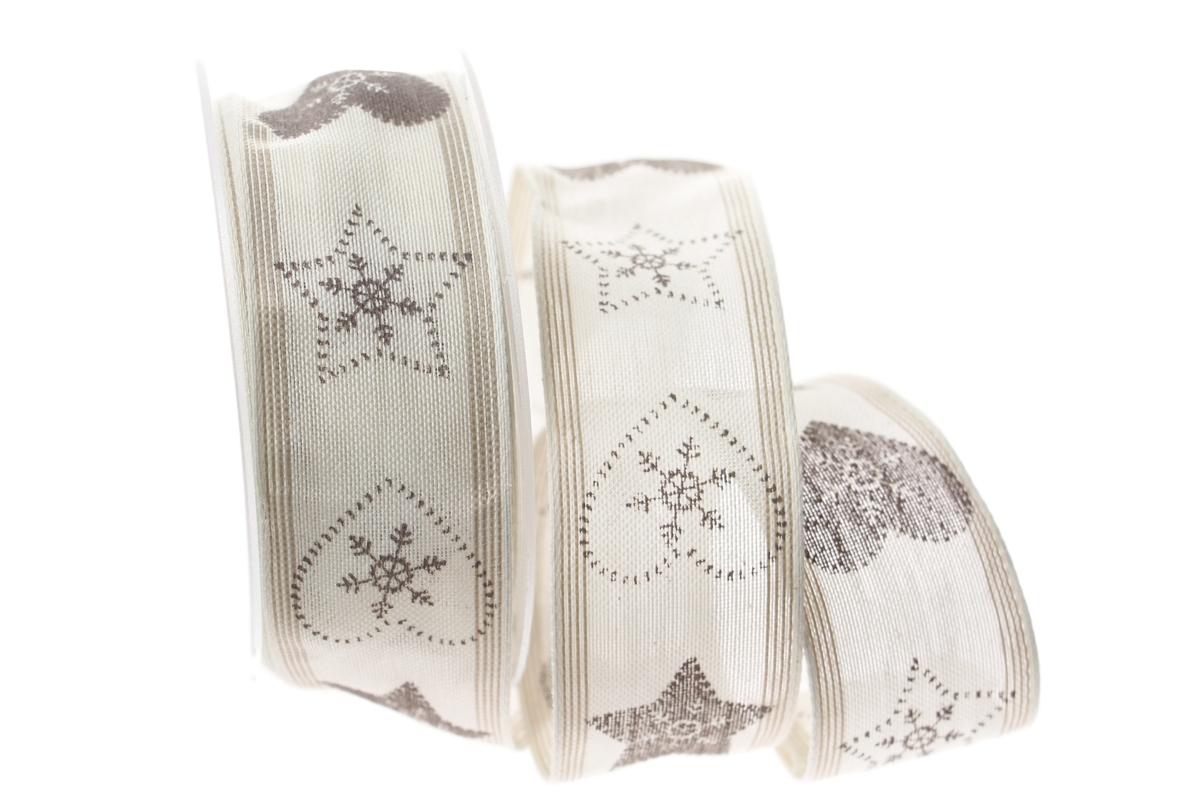 Weihnachtsband Norwegischer Eiskristall grau mit Draht 40mm