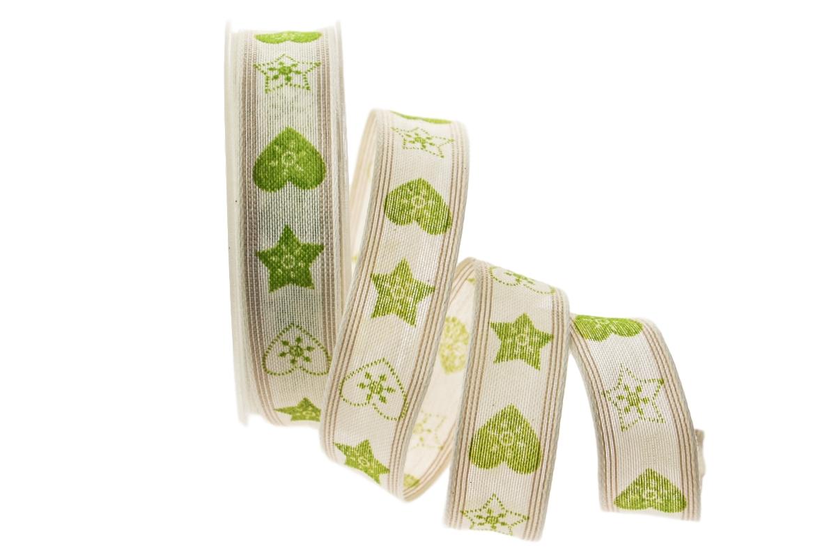 Weihnachtsband Norwegischer Eiskristall grün mit Draht 25mm