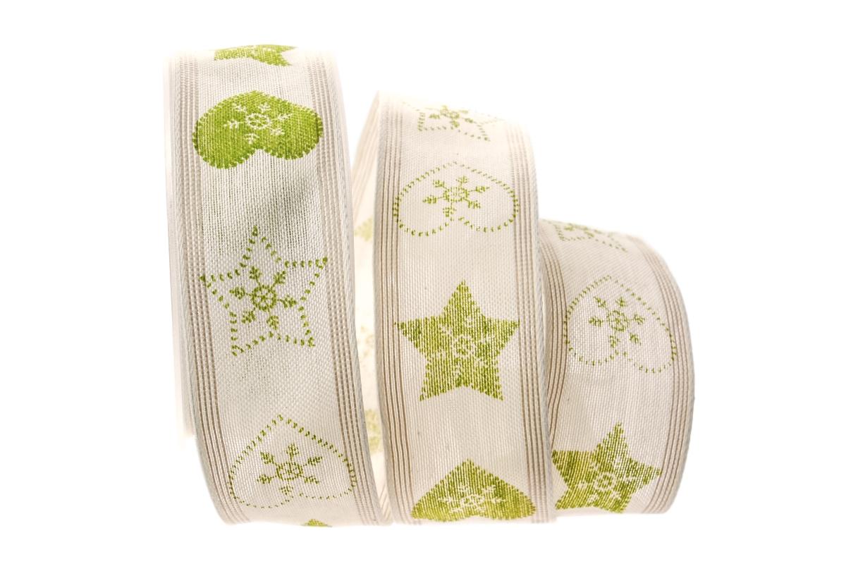 Weihnachtsband Norwegischer Eiskristall grün mit Draht 40mm