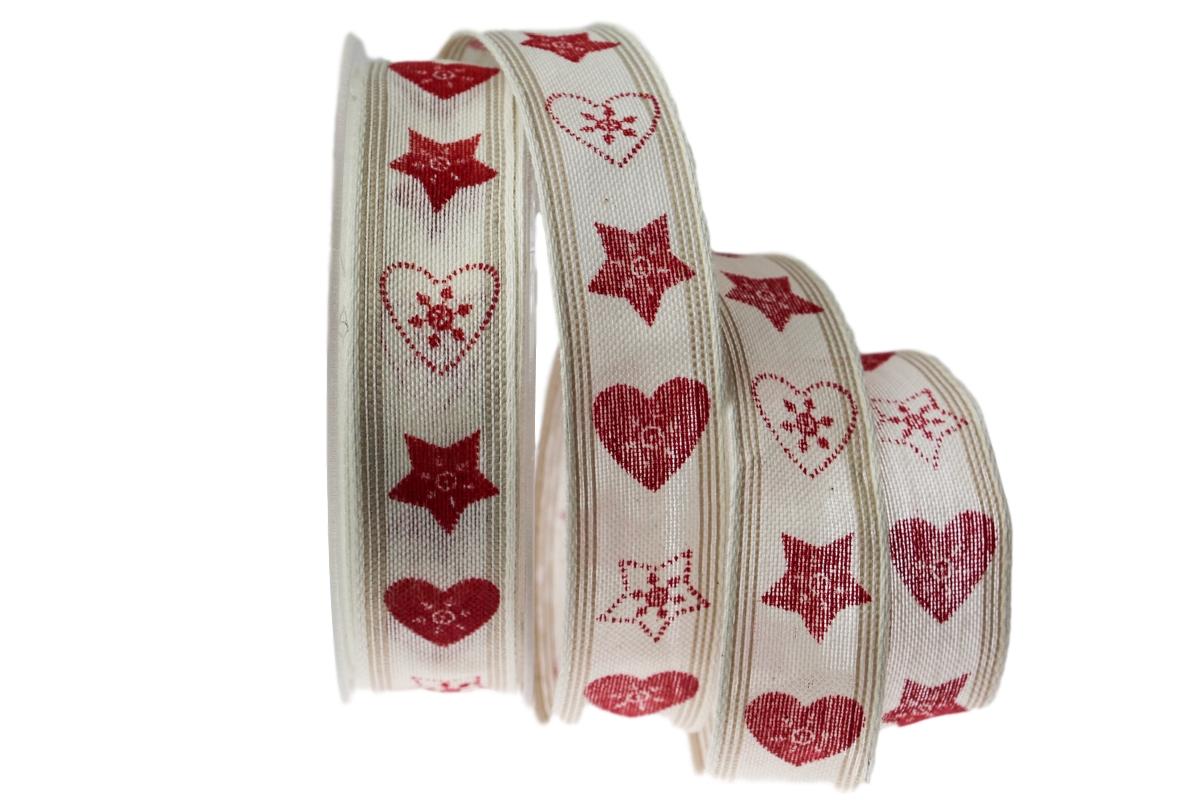 Weihnachtsband Norwegischer Eiskristall rot mit Draht 25mm