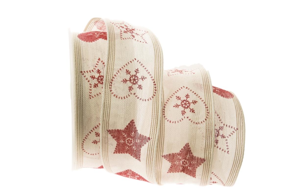 Weihnachtsband Norwegischer Eiskristall rot mit Draht 40mm