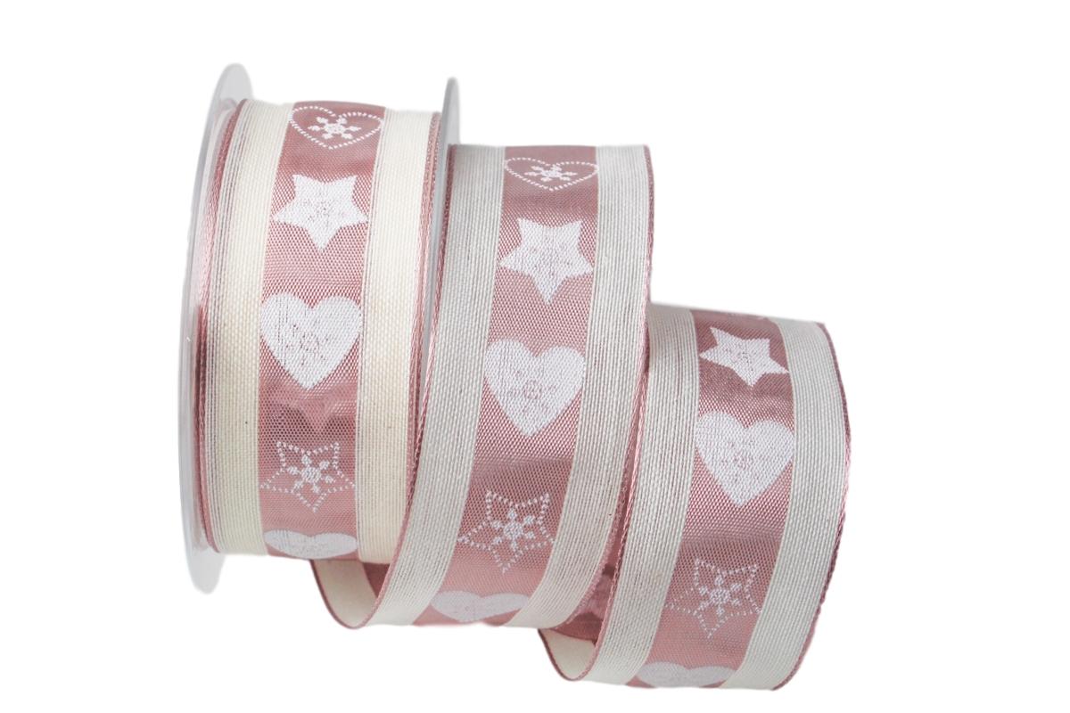 Weihnachtsband Norwegischer Winter rosa mit Draht 40mm