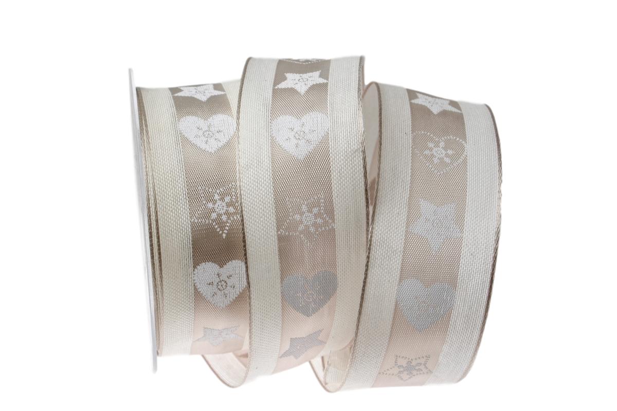 Weihnachtsband Norwegischer Winter toffee mit Draht 40mm