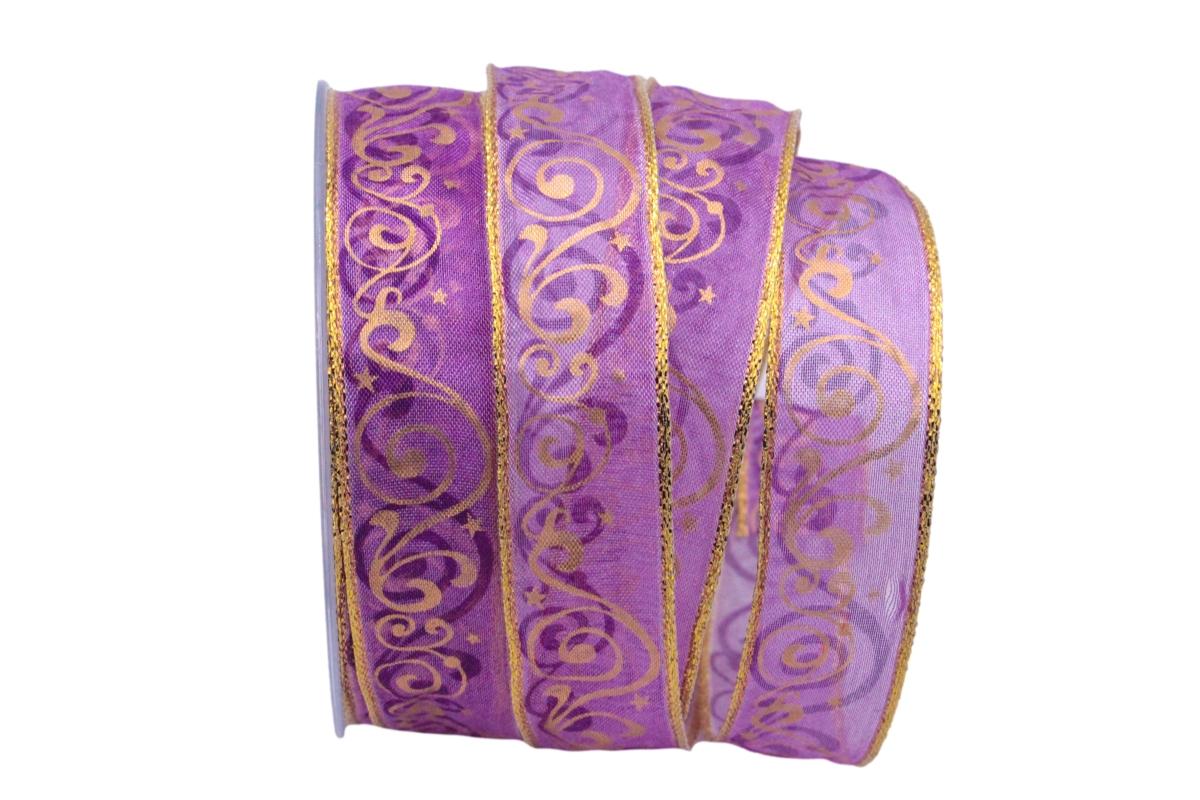 Weihnachtsband Nostalgie Flieder mit Draht 25mm