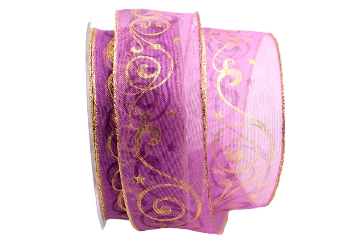 Weihnachtsband Nostalgie Flieder mit Draht 40mm