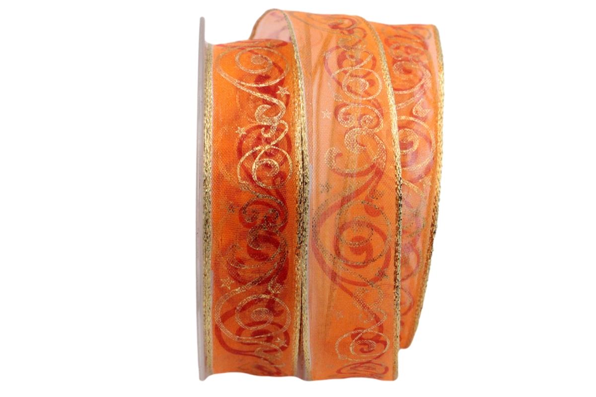 Weihnachtsband Nostalgie Orange mit Draht 25mm