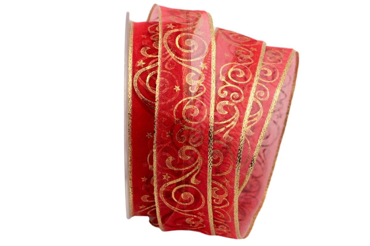 Weihnachtsband Nostalgie Rot mit Draht 25mm