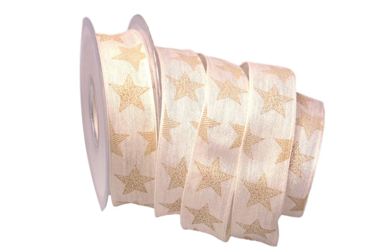 Weihnachtsband Nostalgiesterne creme / honig 25mm mit Draht