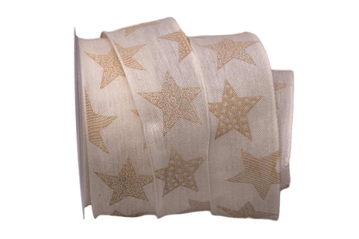 Weihnachtsband Nostalgiesterne creme / honig 40mm mit Draht