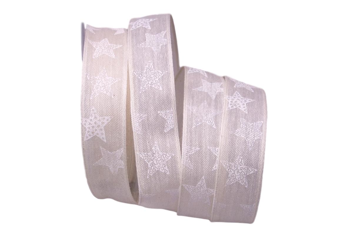 Weihnachtsband Nostalgiesterne creme / weiß 25mm mit Draht