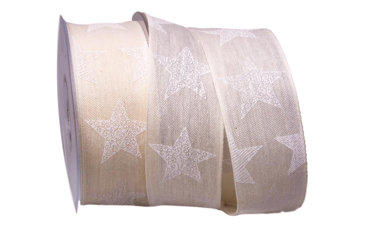 Weihnachtsband Nostalgiesterne creme / weiß 40mm mit Draht