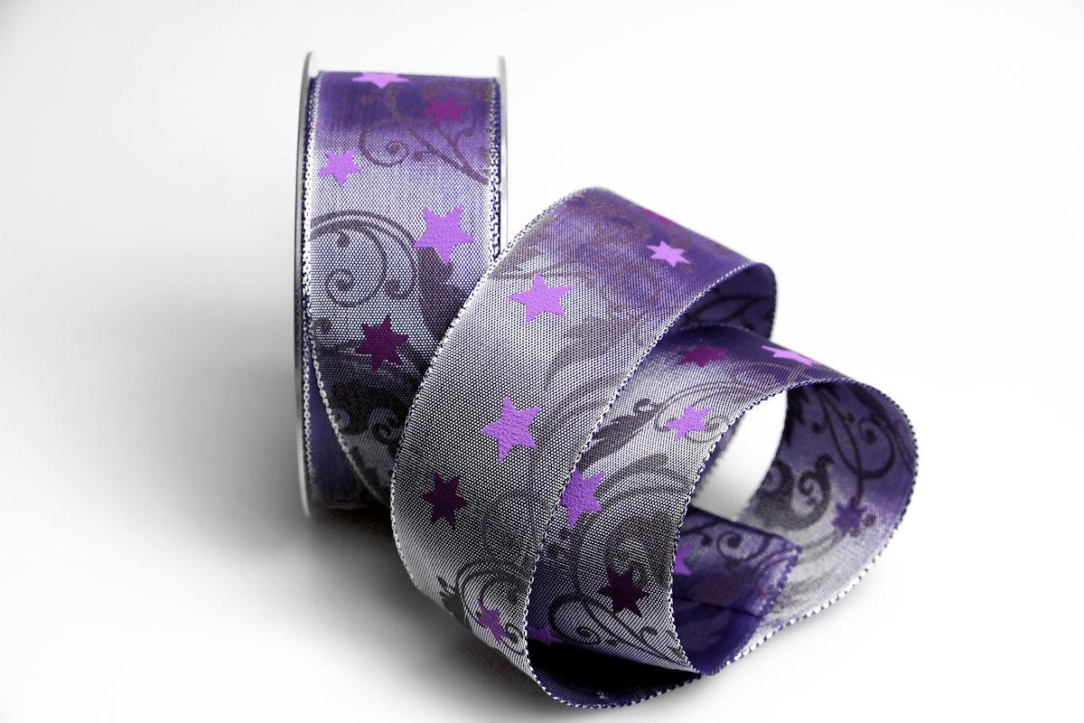 Weihnachtsband Raised Star flieder 40mm mit Draht