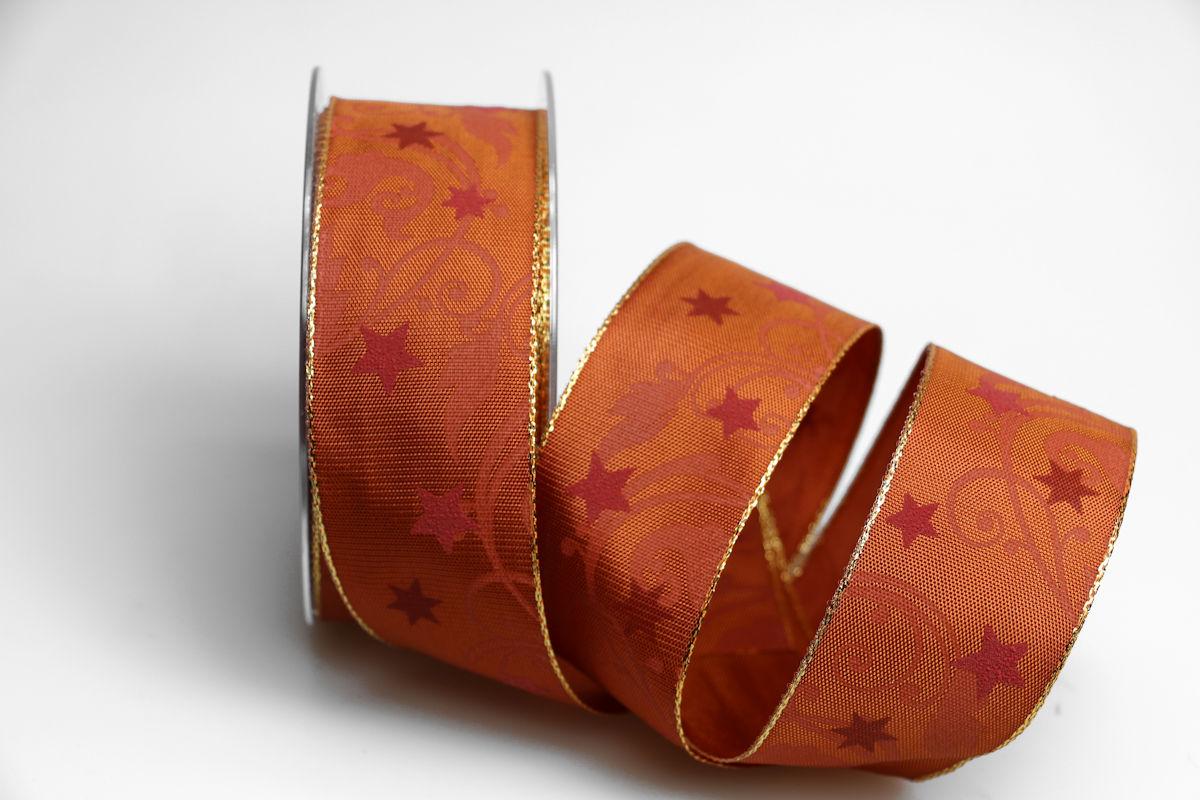 Weihnachtsband Raised Star braun 40mm mit Draht