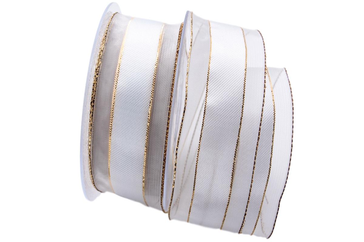 Weihnachtsband Rimbach 40mm weiß mit Draht