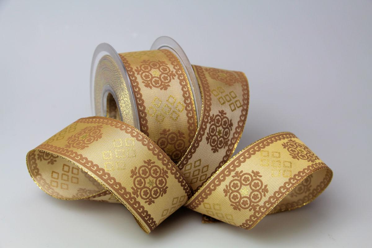 Weihnachtsband Rokoko braun 40mm mit Draht