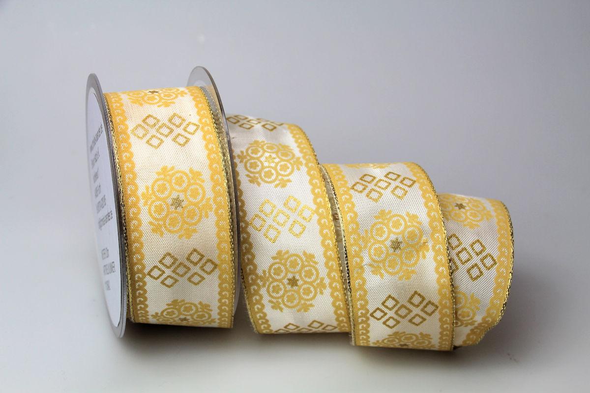 Weihnachtsband Rokoko creme 40mm mit Draht