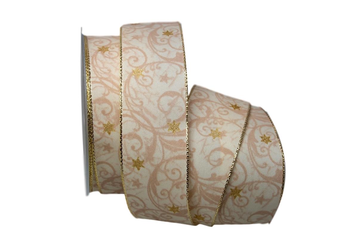 Weihnachtsband Sternenranke aprikot 40mm mit Draht