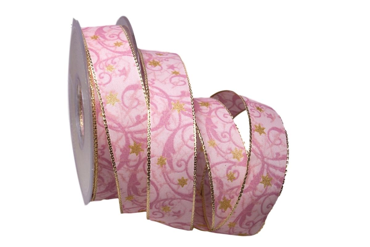 Weihnachtsband Sternenranke rosa 25mm mit Draht