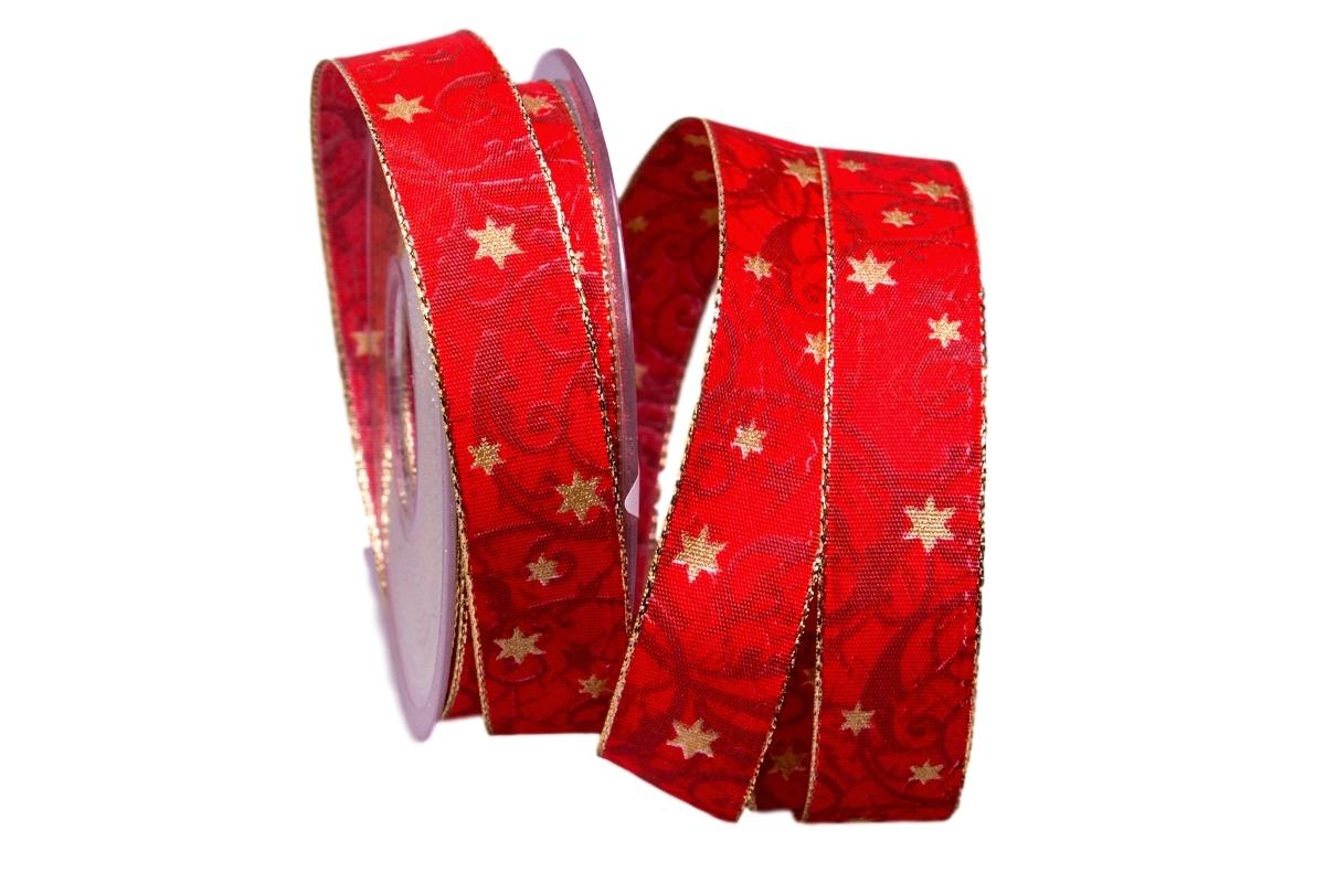 Weihnachtsband Sternenranke rot 25mm mit Draht