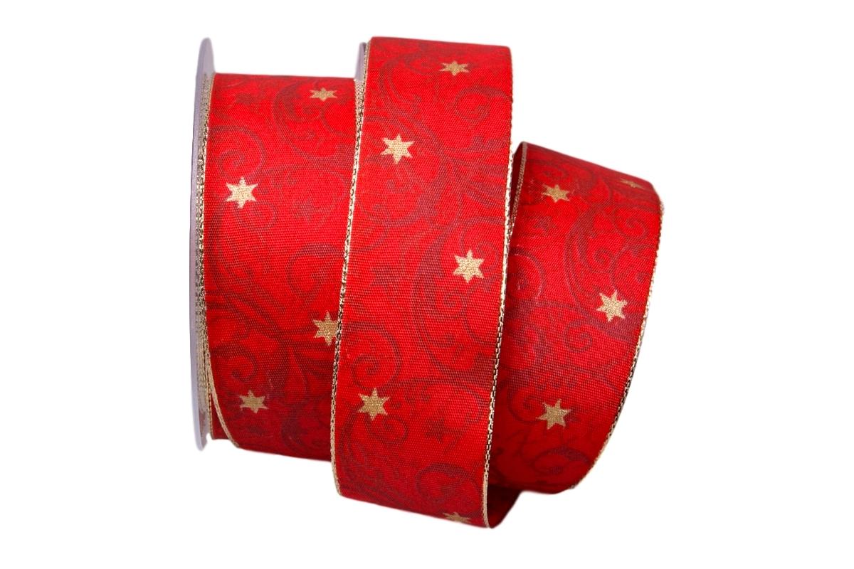 Weihnachtsband Sternenranke rot 40mm mit Draht