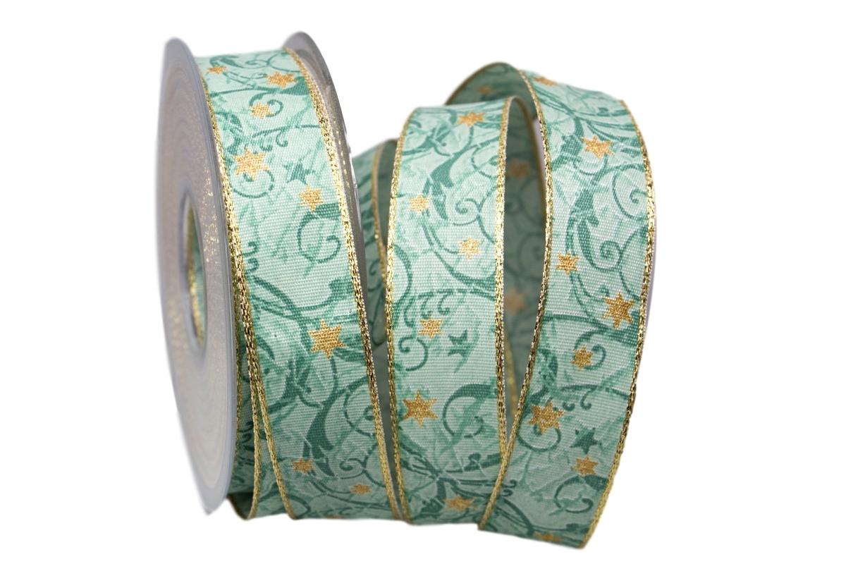 Weihnachtsband Sternenranke türkis 25mm mit Draht