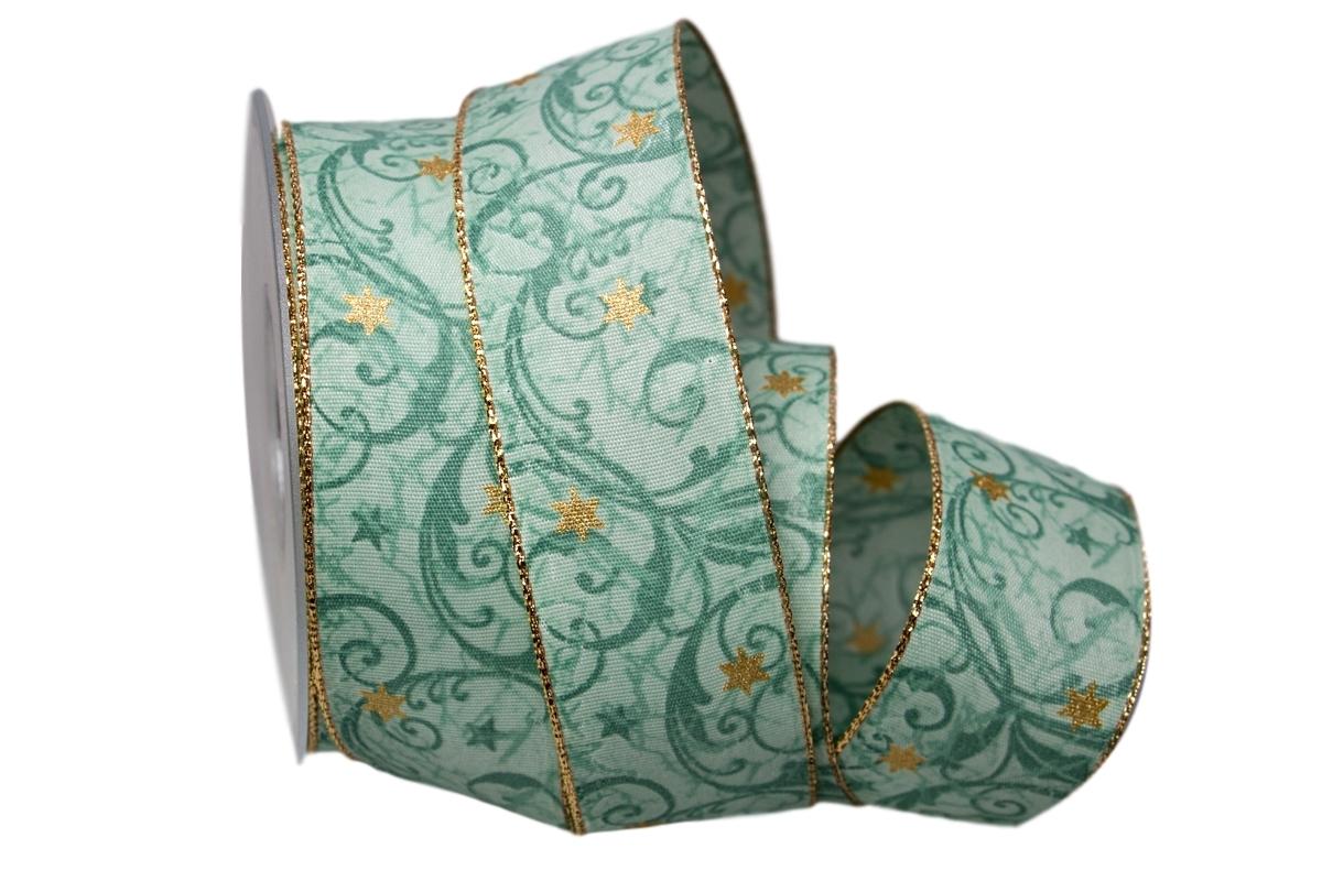 Weihnachtsband Sternenranke türkis 40mm mit Draht