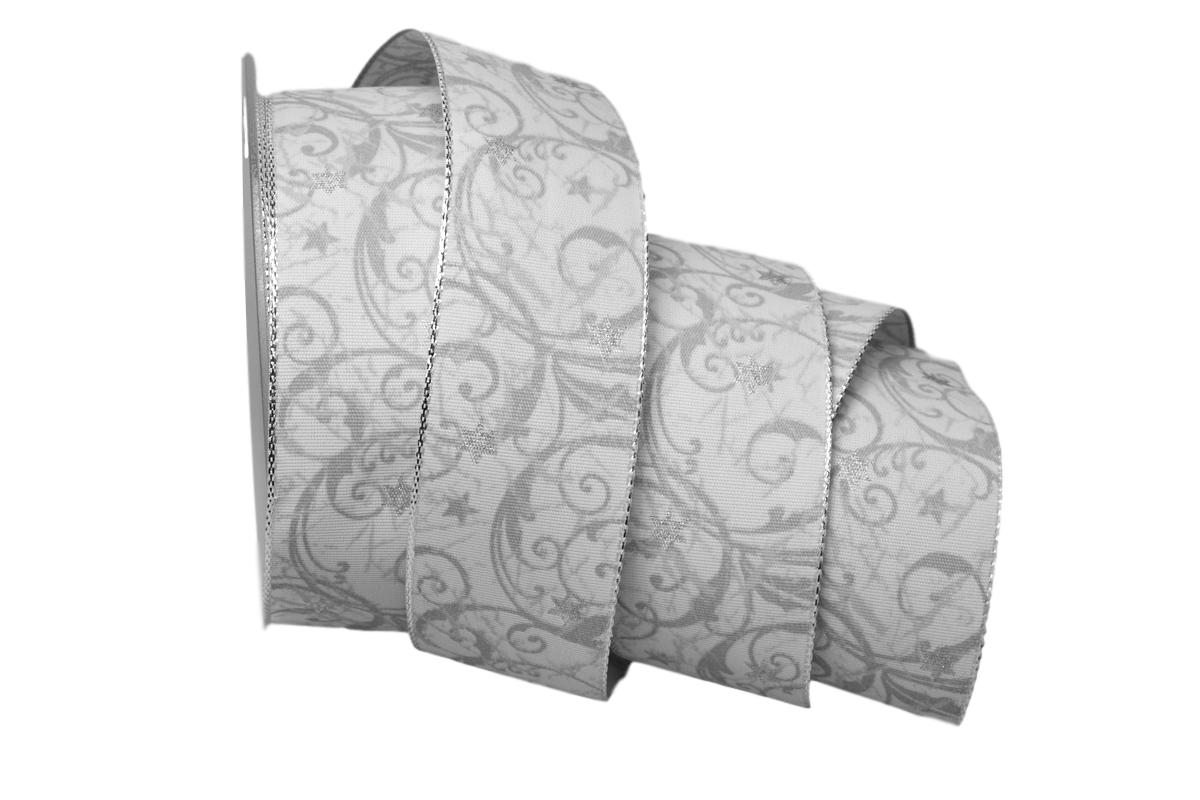 Weihnachtsband Sternenranke weiß 40mm mit Draht